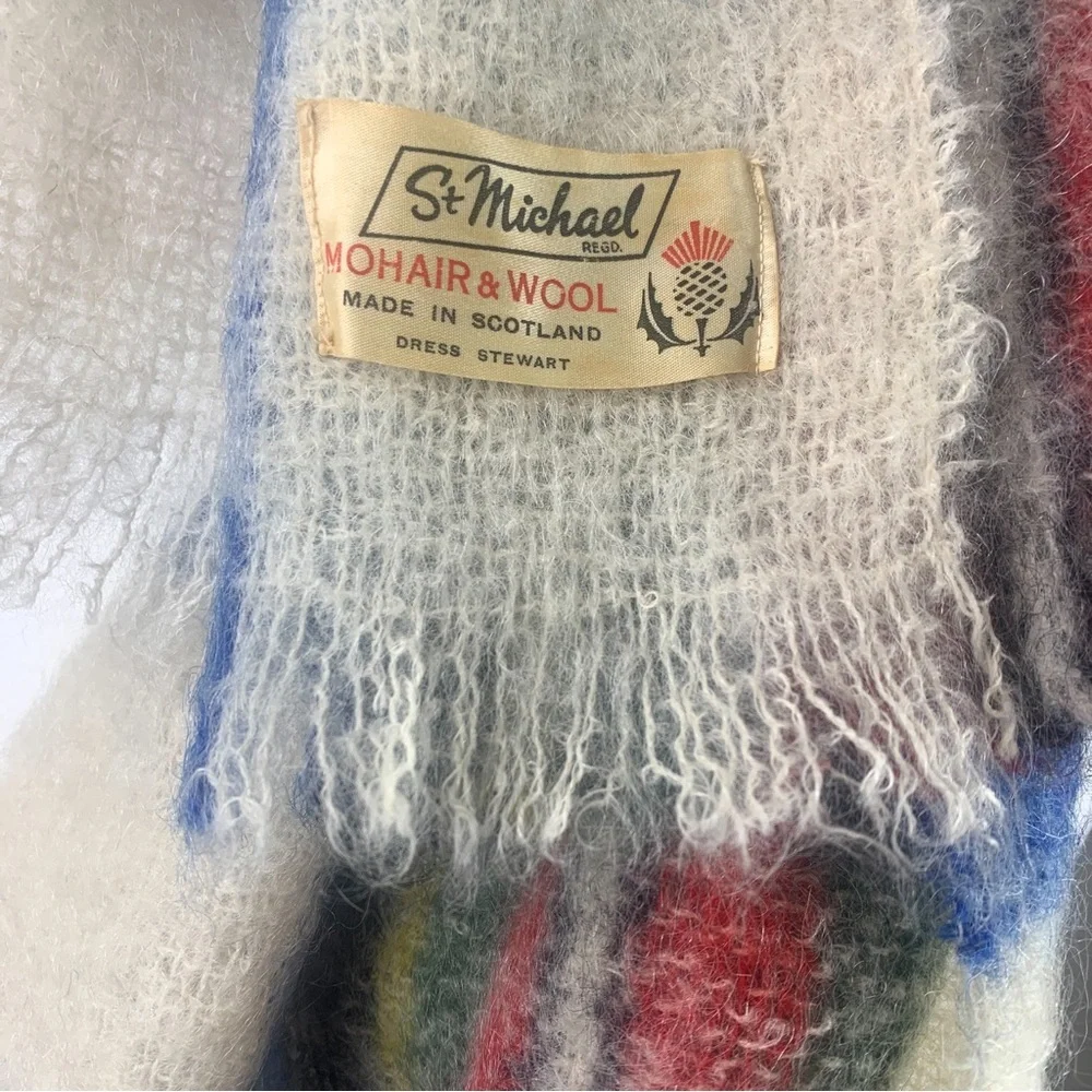 Vintage 70’s Mohair Wool Scarf St. Michael Made In Scotland